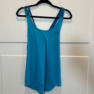 Under Armour Teal Blue Mesh Back Athletic Tank Top Women's M Loose Fit HeatGear